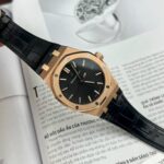 Audemars Piguet Royal Oak 15500OR Replica Watch Rose Gold Wrapped Black Leather Strap 41mm - Image 2