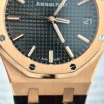 Audemars Piguet Royal Oak 15500OR Replica Watch Rose Gold Wrapped Black Leather Strap 41mm - Image 4