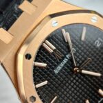 Audemars Piguet Royal Oak 15500OR Replica Watch Rose Gold Wrapped Black Leather Strap 41mm - Image 5