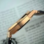 Audemars Piguet Royal Oak 15500OR Replica Watch Rose Gold Wrapped Black Leather Strap 41mm - Image 7