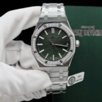 Audemars Piguet Royal Oak 15510ST Imitation Watches Green Dial Bezel Moissanite Diamonds 41mm - Image 3