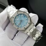 Audemars Piguet Royal Oak Replica Watch Ice Blue Dial Bezel Diamonds Moissanite 34mm - Image 2