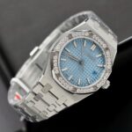 Audemars Piguet Royal Oak Replica Watch Ice Blue Dial Bezel Diamonds Moissanite 34mm - Image 3