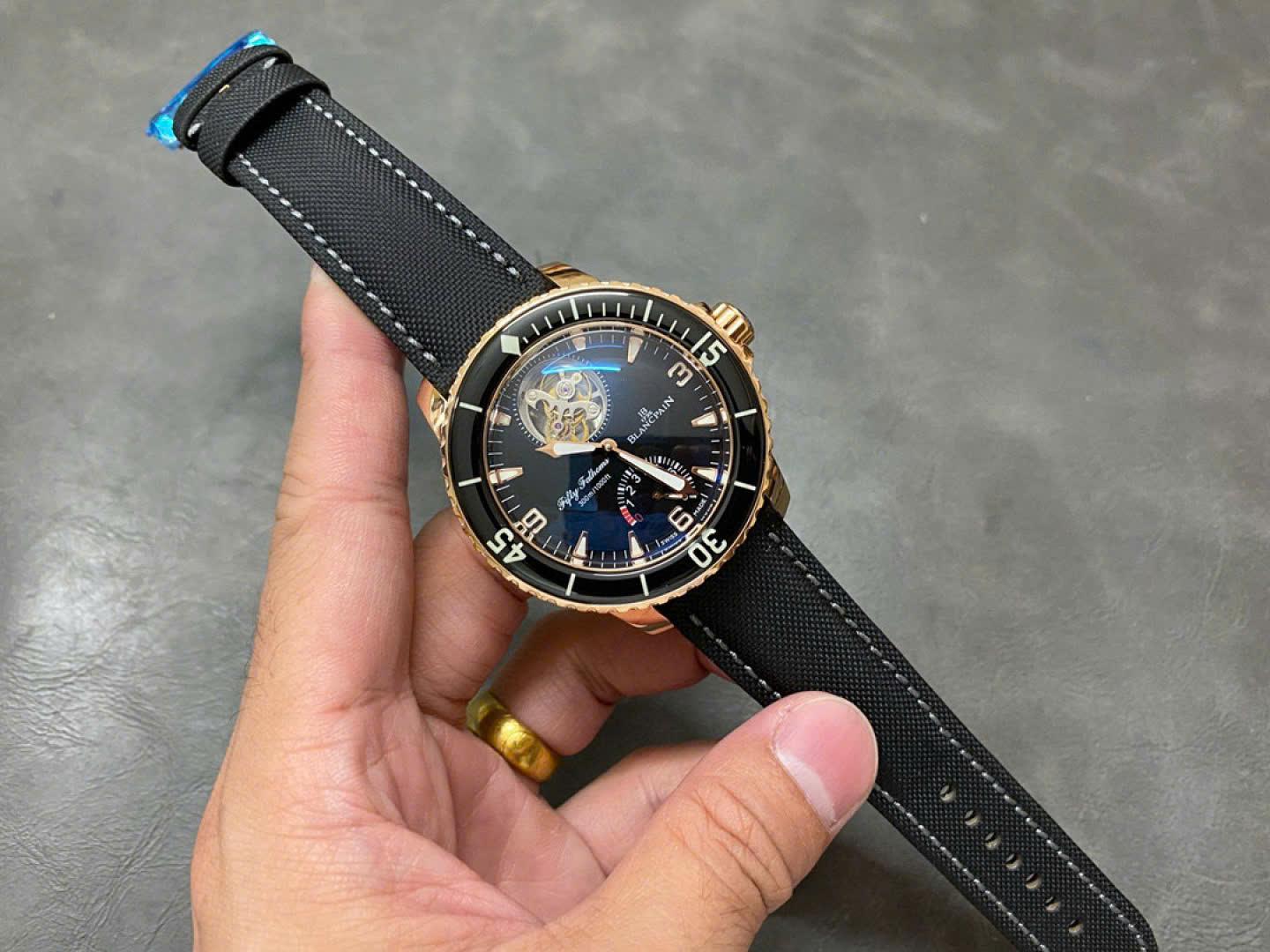 Dong-Ho-Blancpain-Fifty-Fathoms-Tourbillon-8-Jours-Replica-11-YS-Factory-45mm-8.jpg Blancpain Fifty Fathoms Tourbillon 8 Jours Replica Watch Rose Gold Black Dial YS Factory 45mm - Image 1