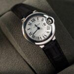 Cartier Ballon Bleu Women-s Replica 11 Watch White Dial Black Leather Strap 28mm - Image 2