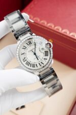 Cartier Ballon Bleu WE9009Z3 White Dial Replica Watch Bezel Diamond Moissanite AF Factory 42mm