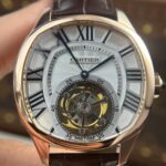 Cartier Drive Tourbillon Replica Watch Dial Guiloche Motif Leather Strap 41mm - Image 4