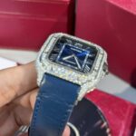 Cartier Santos Replica Watch Blue Dial Custom Moissanite Diamonds 39.8mm - Image 4