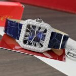 Cartier Santos Best Copies Watch Dial Blue Custom Diamonds Moissanite Hong Kong 39.8mm - Image 3