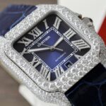 Cartier Santos Best Copies Watch Dial Blue Custom Diamonds Moissanite Hong Kong 39.8mm - Image 4