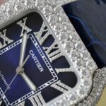 Cartier Santos Best Copies Watch Dial Blue Custom Diamonds Moissanite Hong Kong 39.8mm - Image 5