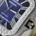 Cartier Santos Best Copies Watch Dial Blue Custom Diamonds Moissanite Hong Kong 39.8mm - Image 6