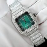 Cartier Santos Green Dial Copies Watch Custom Diamonds Moissanite BV Factory 39.8mm - Image 3