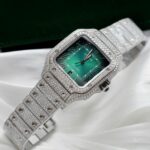 Cartier Santos Green Dial Copies Watch Custom Diamonds Moissanite BV Factory 39.8mm - Image 2