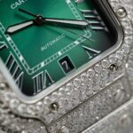 Cartier Santos Green Dial Copies Watch Custom Diamonds Moissanite BV Factory 39.8mm - Image 7