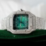 Cartier Santos Green Dial Copies Watch Custom Diamonds Moissanite BV Factory 39.8mm - Image 4