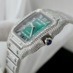 Cartier Santos Green Dial Copies Watch Custom Diamonds Moissanite BV Factory 39.8mm - Image 8