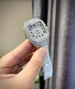 Cartier Santos Arabic Numeral Best Replica Watch Moissanite Diamonds Hong Kong 39.8mm - Image 4