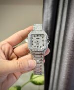 Cartier Santos Arabic Numeral Best Replica Watch Moissanite Diamonds Hong Kong 39.8mm