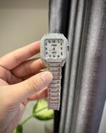 Cartier Santos Arabic Numeral Best Replica Watch Moissanite Diamonds Hong Kong 39.8mm - Image 3