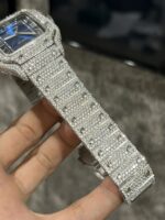 Cartier Santos Best Replica Watch Custom Moissanite Diamonds Blue Dial 39.8mm - Image 6