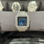 Cartier Santos Best Replica Watch With Full Natural Diamond VVS Blue Dial 39.8mm