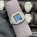 Cartier Santos Best Replica Watch With Full Natural Diamond VVS Blue Dial 39.8mm - Image 3