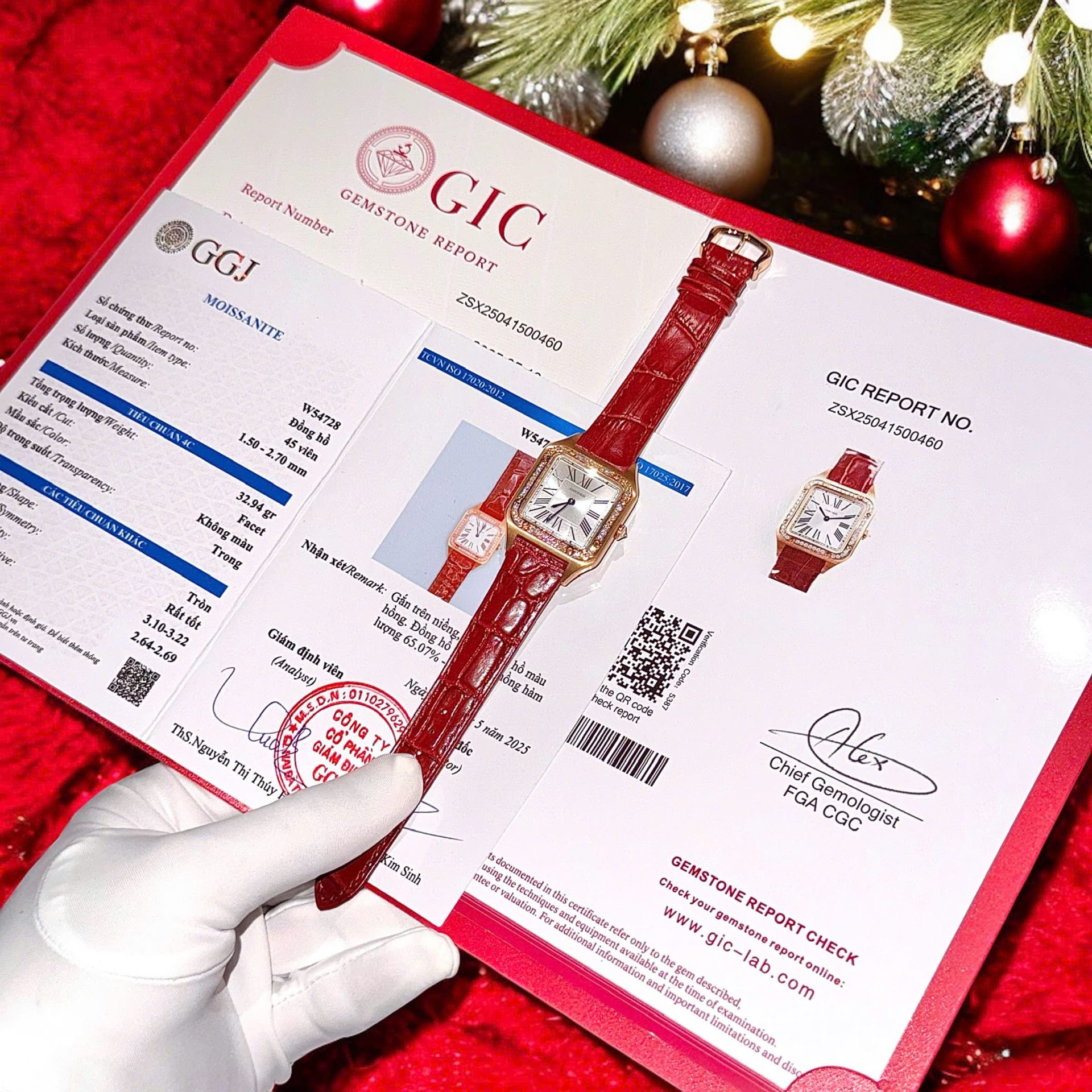 Dong-Ho-Cartier-Santos-Dumont-WJSA0017-Mau-Do-Che-Tac-Boc-Vang-Kim-Cuong-Moissanite-33x38mm-1.jpg Cartier Santos Dumont WJSA0017 Red Copies Watches 18K Gold Wrapped + Diamonds Moissanite 33x38mm - Image 1