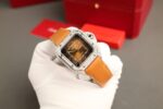 Cartier Santos Dial Brown Replica Watches Custom Diamonds Moissanite BV Factory 39.8mm - Image 3