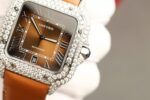 Cartier Santos Dial Brown Replica Watches Custom Diamonds Moissanite BV Factory 39.8mm - Image 7