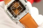 Cartier Santos Dial Brown Replica Watches Custom Diamonds Moissanite BV Factory 39.8mm - Image 6