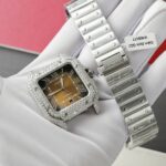 Cartier Santos Brown Dial Replica Watches Custom Moissanite Diamonds Metal Wire BV Factory 39.8mm - Image 2