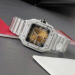 Cartier Santos Brown Dial Replica Watches Custom Moissanite Diamonds Metal Wire BV Factory 39.8mm - Image 3