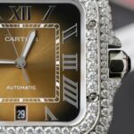 Cartier Santos Brown Dial Replica Watches Custom Moissanite Diamonds Metal Wire BV Factory 39.8mm - Image 5