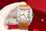 Cartier Santos White Dial Replica Watch Custom Diamonds Moissanite BV Factory 39.8mm - Image 3
