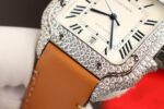 Cartier Santos White Dial Replica Watch Custom Diamonds Moissanite BV Factory 39.8mm - Image 6