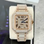 Cartier Santos Men-s Full Diamond Replica Watch Highest Quality 39.8mm