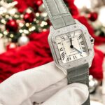 Cartier Santos Women White Dial Replica Watches Diamonds Moissanite Custom BV Factory 35mm - Image 5