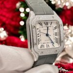 Cartier Santos Women White Dial Replica Watches Diamonds Moissanite Custom BV Factory 35mm - Image 6