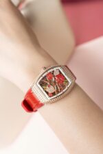 Franck Muller Replica Watch Vanguard V32 Skeleton Red Flower Dial 36mm - Image 5