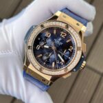 Hublot Big Bang Chronograph Replica Watch King Gold Blue With Diamond Bezel 44mm - Image 4