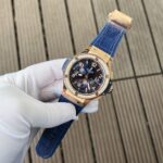 Hublot Big Bang Chronograph Replica Watch King Gold Blue With Diamond Bezel 44mm
