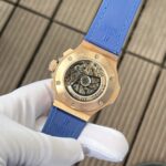 Hublot Big Bang Chronograph Replica Watch King Gold Blue With Diamond Bezel 44mm - Image 6