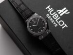 Hublot Classic Fusion Replica Watch Ceramic Carbon Dial Leather Strap GS Factory 42mm
