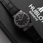 Hublot Classic Fusion Replica Watch Ceramic Carbon Dial Leather Strap GS Factory 42mm