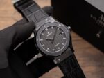 Hublot Classic Fusion Ceramic Carbon Dial Replica Watch Leather Strap GSF 42mm