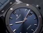 Hublot Classic Fusion Ceramic Blue Dial Replica Watch Leather Strap GS Factory 42mm - Image 3