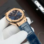 Hublot Classic Fusion King Gold Replica Watch Dial Blue Movement SW300 Crocodile Leather Strap 42mm - Image 4