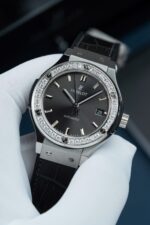 Hublot Classic Fusion Dial Gray Replica Watch Bezel Diamonds Moissanite 38mm - Image 3