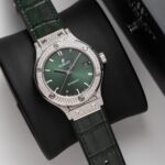 Hublot Classic Fusion Titanium Green Full Diamond Replica Watch 38mm